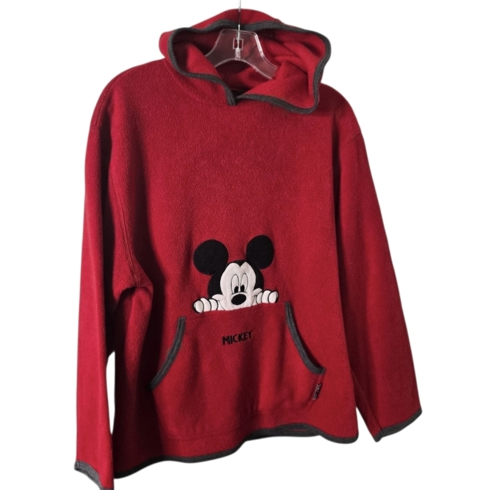 Disney Mickey Unlimited Red Fleece Hoodie Top Size M Polyester Long Sleeves*